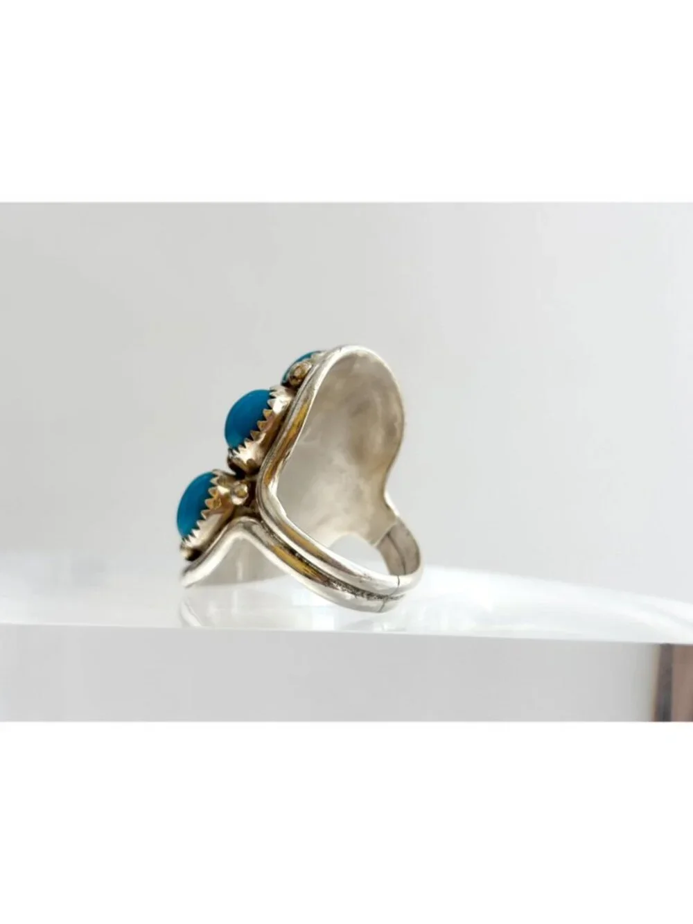 Navajo Sleeping Beauty Turquoise Cluster Sterling Silver 925 Vintage Ring - sz 8
